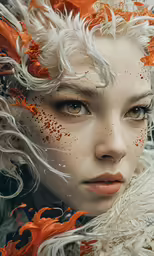 a woman with orange hair and freckles on her face