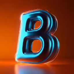 an illuminated blue letter b is on the table