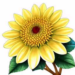 a yellow sunflower with green leaves