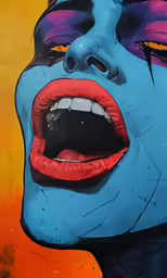 the painted woman with blue, purple and orange lips