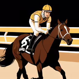 a man riding on the back of a brown horse