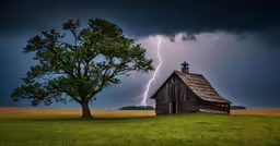 a barn has a lightning bolt on it