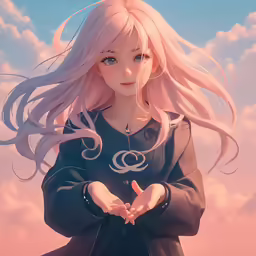 a girl with long pink hair wearing black