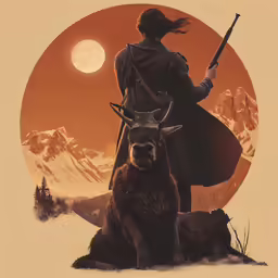 the poster depicts a woman standing on top of two animals in front of the moon