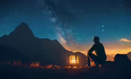 a person is looking at a mountain with a sky background