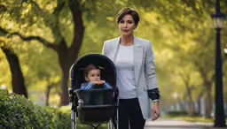 the woman walking has a baby in a stroller