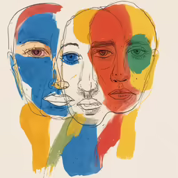two faces are painted with bright colors