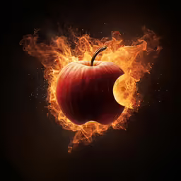 a flaming apple on fire flying through the air