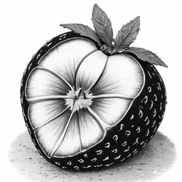 a black and white photograph of an apple with a heart