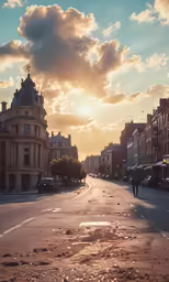 a street view with cars and buildings with people on the street