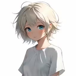 an anime girl with short hair looking at the camera