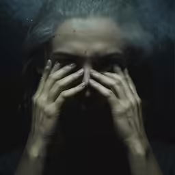 a man holding his hands to his face under the water