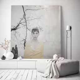 a room with a large painting on the wall