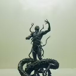 a statue is shown against a gray background