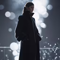 the woman is wearing a coat with a fur collar