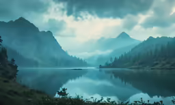 mountains surrounding a large body of water