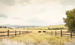 a herd of cattle standing on top of a lush green field