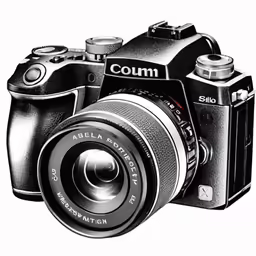 a black and white photo of a camera