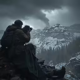 a person on the mountain taking a picture of something