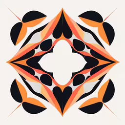 a drawing on a white paper with an orange, black and white geometric pattern