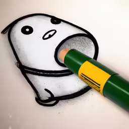 a pencil drawing a cartoon character with black marker