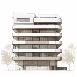 the front view of a three - story building in europe, rendering by a chinese engineer