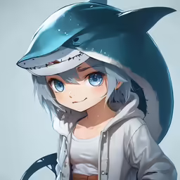 a girl with blue eyes and wearing a white outfit