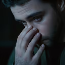 a man in a black jacket staring into his hand