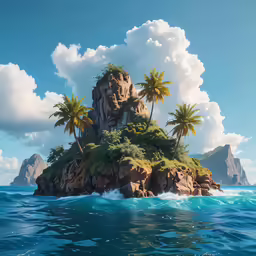 a group of palms sitting on top of an island