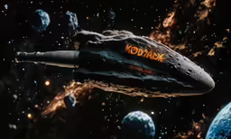 a space ship floating in front of a bunch of earth