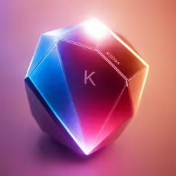 an unusual rendering of the letter k on top of a multicolored cube