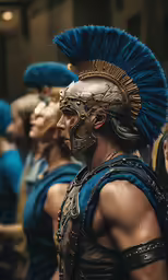 a group of young men wearing spartan themed outfits