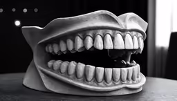 the mouth of a replica that is made of concrete