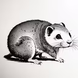 an ink drawing of a skunk on paper