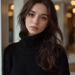 a beautiful young lady standing by a wall