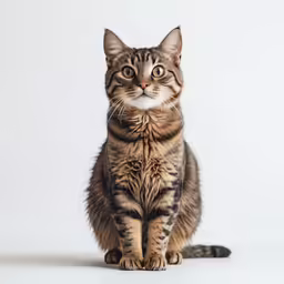an adorable tabby cat sitting in the middle of the room
