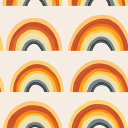several rainbows on a white background with oranges and yellows