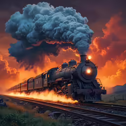 a train traveling on tracks with smoke coming from the engine