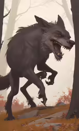 the large gray wolf is walking through the woods
