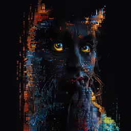an artistic portrait with lines of colors coming out of its mouth