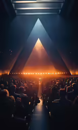 the audience in the theatre is watching an artistic show