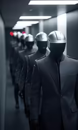 several men in suits and helmets are lined up together