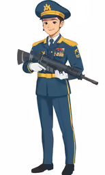 a cartoon of a man in a uniform holding a gun