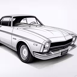 drawing of a car sitting on the ground,a drawing of an old car on a white surface