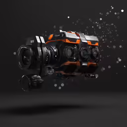 an orange and black object flying in the air