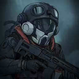 a soldier with a gas mask holding a gun