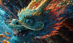 a dragon creature that has orange and red feathers