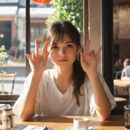 the woman is holding her hands up to see if she likes it