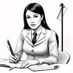 an artist wearing a business suit holding a pen