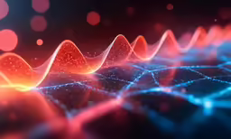 a bright blue and red computer wave on a black background